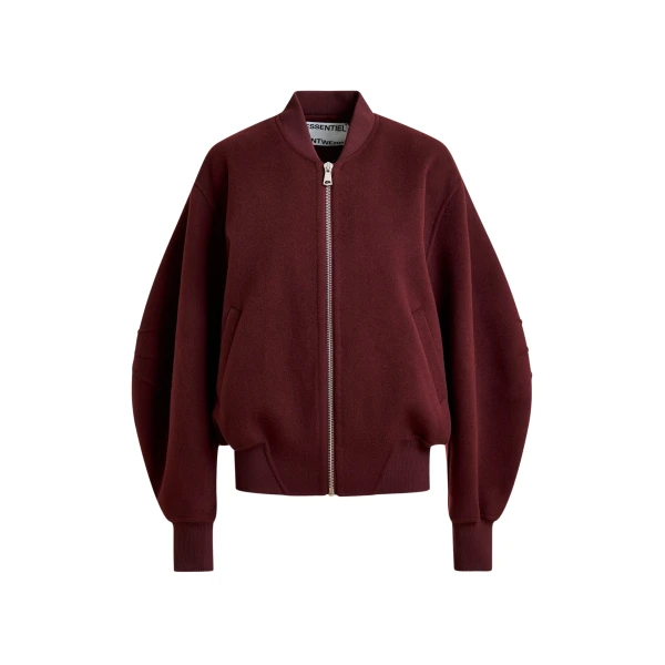Essentiel Antwerp Burgundy oversized wool bomber jacket - Essentiel Antwerp Jackets - Colorful Belgian Design - Shop at Luxury Shoes 
