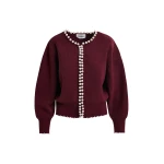 Essentiel Antwerp Burgundy pearl-embellished cardigan - Essentiel Antwerp Knitwear - Colorful Belgian Design - Shop at Luxury Shoes 
