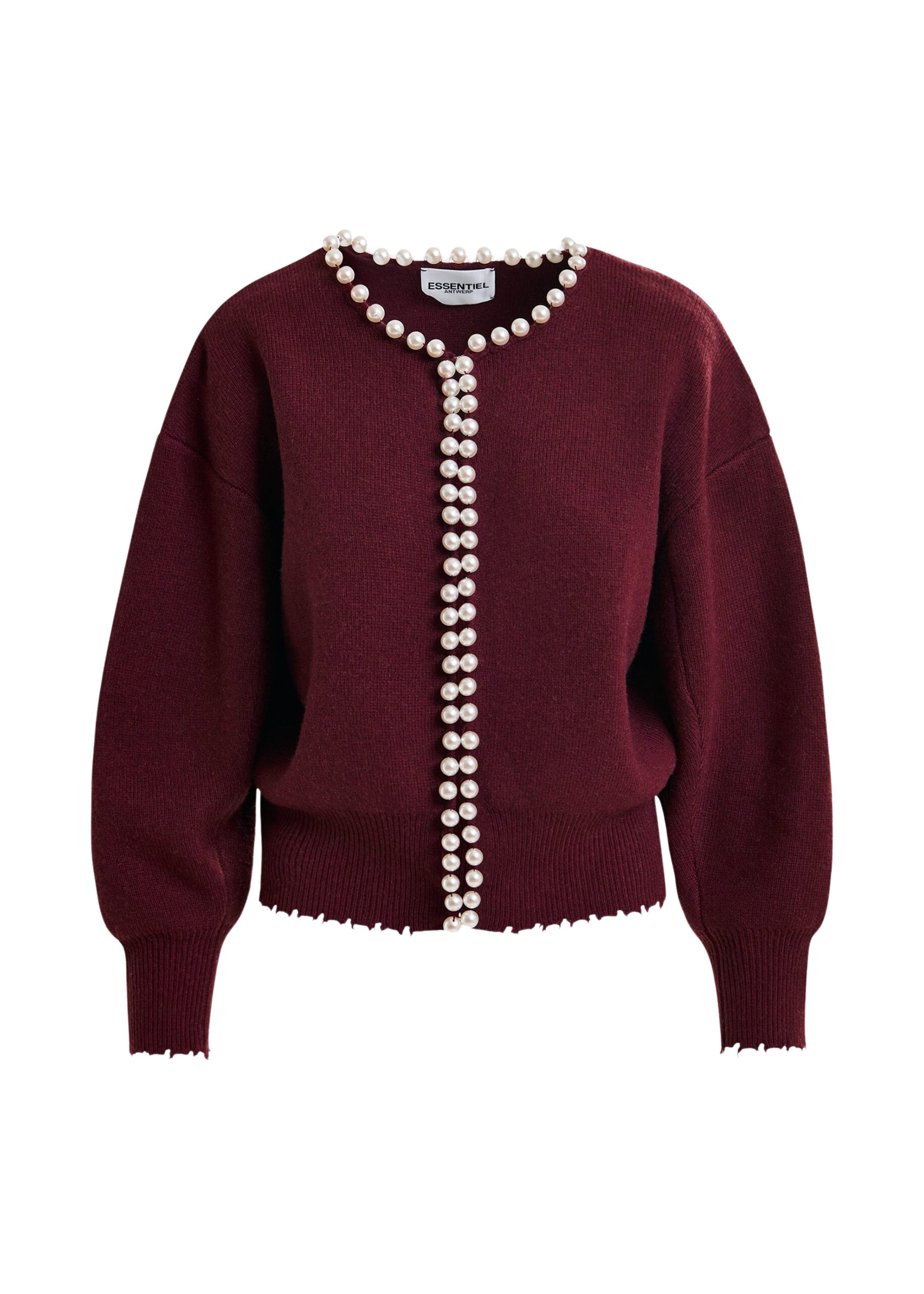 Essentiel Antwerp Burgundy pearl-embellished cardigan