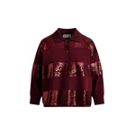 Essentiel Antwerp Burgundy striped sequin-embellished polo - Essentiel Antwerp Tops - Colorful Belgian Design - Shop at Luxury Shoes 