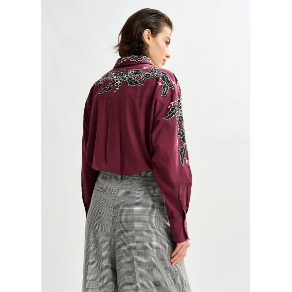 white and black embroidered cotton shirt with rhinestone embellishements - Essentiel Antwerp Shirts - Colorful Belgian Design - Shop at Luxury Shoes 