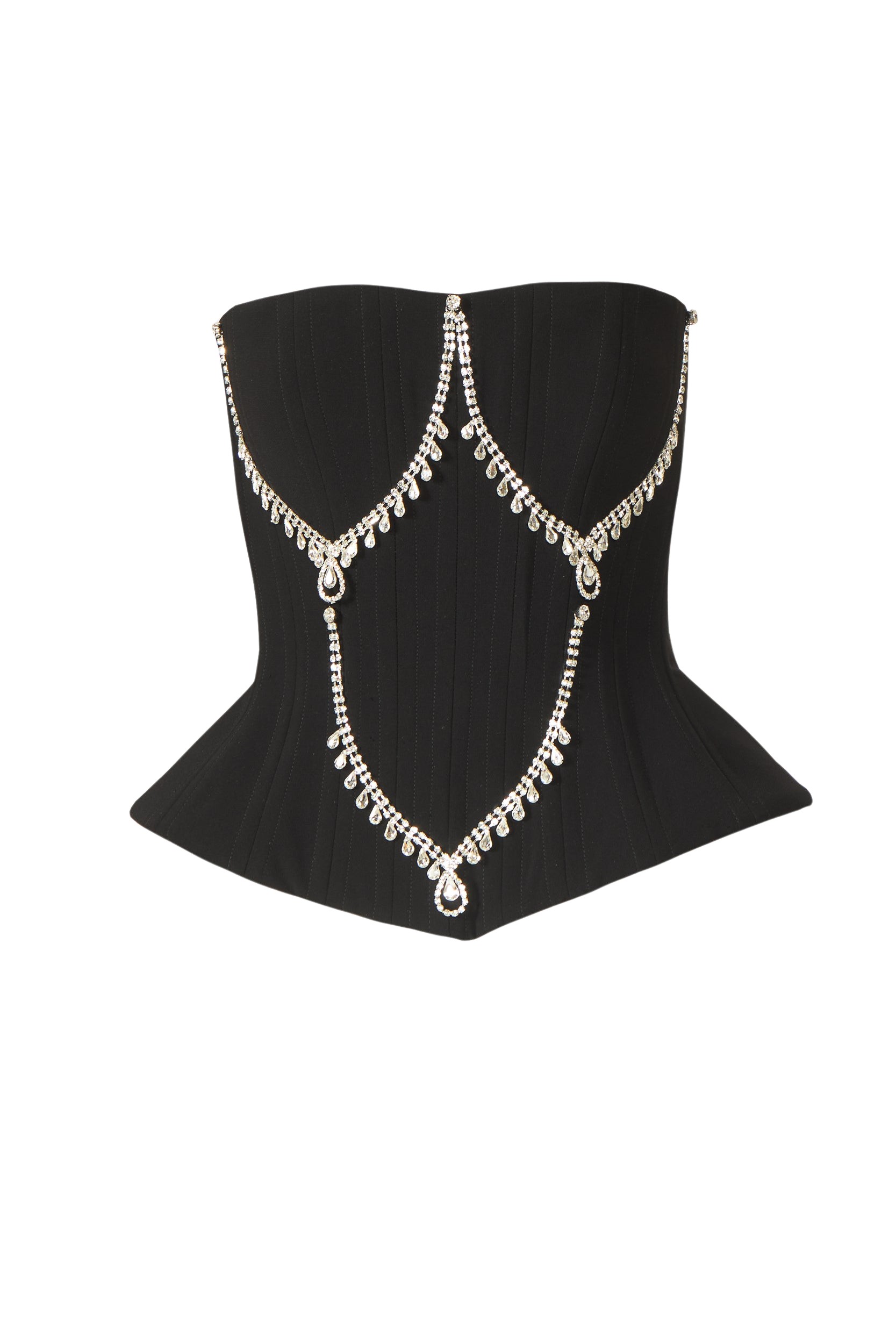 Costarellos Claudette Crepe Crystal Chain Bustier Top