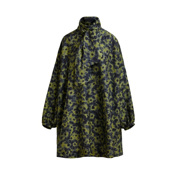 Essentiel Antwerp Dark blue and khaki jacquard mini dress with pussy bow tie - Essentiel Antwerp Dresses - Colorful Belgian Design - Shop at Luxury Shoes 
