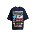Essentiel Antwerp Dark blue and multicolor oversized graphic cotton T-shirt - Essentiel Antwerp Shirts - Colorful Belgian Design - Shop at Luxury Shoes 