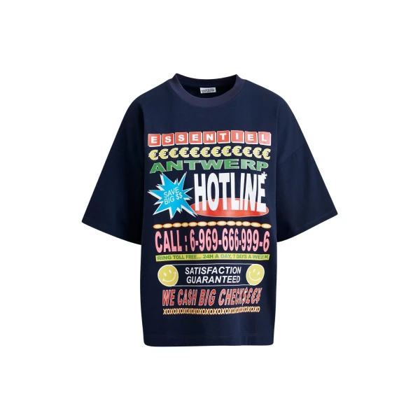 Essentiel Antwerp Dark blue and multicolor oversized graphic cotton T-shirt - Essentiel Antwerp Shirts - Colorful Belgian Design - Shop at Luxury Shoes 