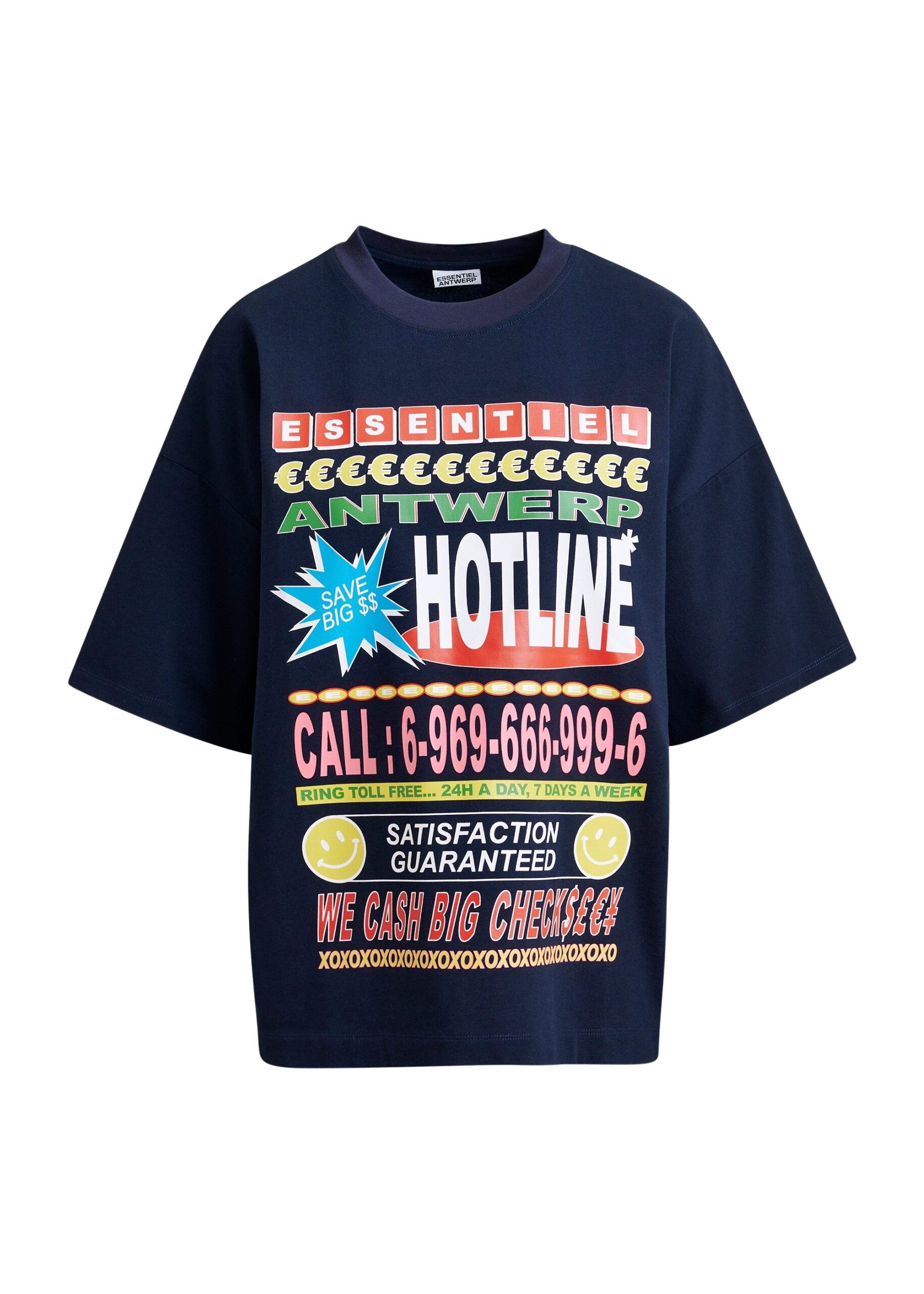 Essentiel Antwerp Dark blue and multicolor oversized graphic cotton T-shirt Top