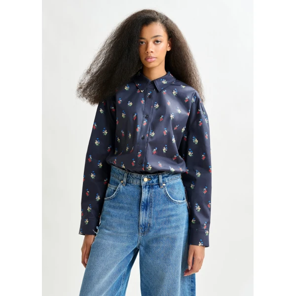 red and light blue floral-print cotton-blend shirt - Essentiel Antwerp Shirts - Colorful Belgian Design - Shop at Luxury Shoes 