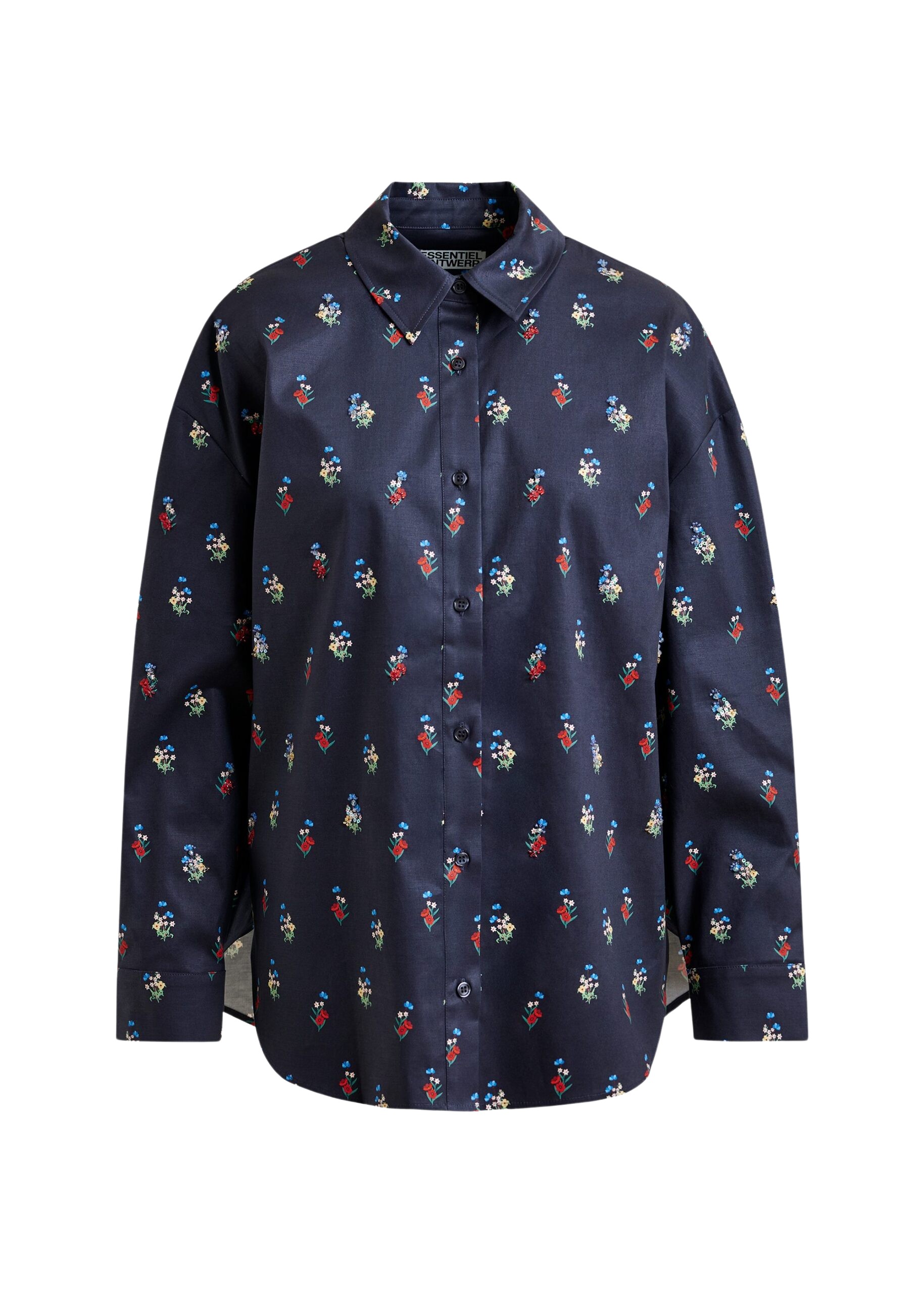 Essentiel Antwerp Dark blue, red and light blue floral-print cotton-blend shirt