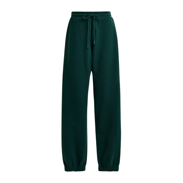 Essentiel Antwerp Dark green cotton sweatpants with E-shaped embroidery - Essentiel Antwerp Pants - Colorful Belgian Design - Shop at Luxury Shoes 