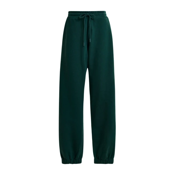 Essentiel Antwerp Dark green cotton sweatpants with E-shaped embroidery - Essentiel Antwerp Pants - Colorful Belgian Design - Shop at Luxury Shoes 