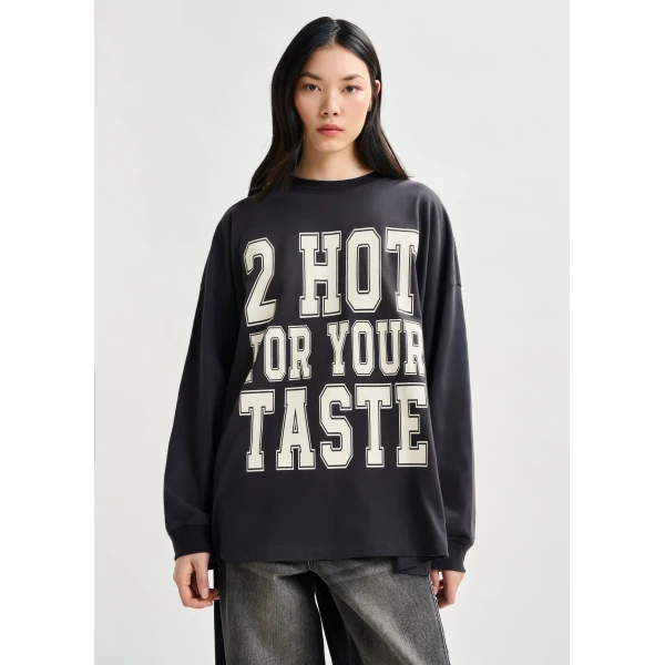 Essentiel Antwerp Dark grey and off-white printed organic cotton long-sleeve T-shirt - Essentiel Antwerp Shirts - Colorful Belgian Design - Shop at Luxury Shoes 