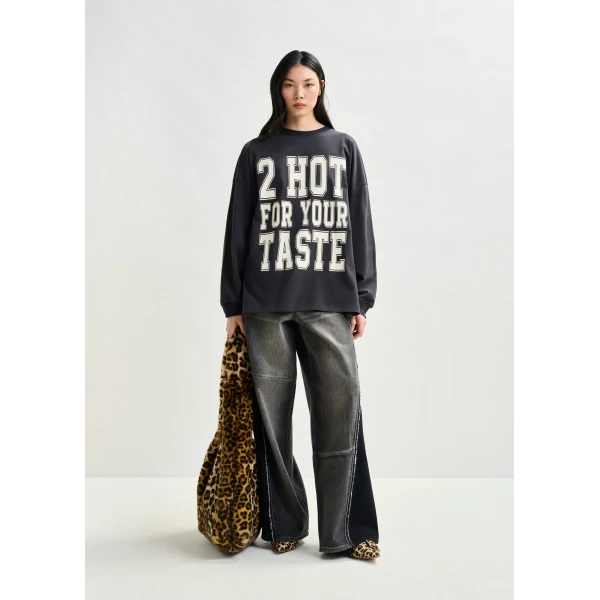 Essentiel Antwerp Dark grey and off-white printed organic cotton long-sleeve T-shirt - Essentiel Antwerp Shirts - Colorful Belgian Design - Shop at Luxury Shoes 