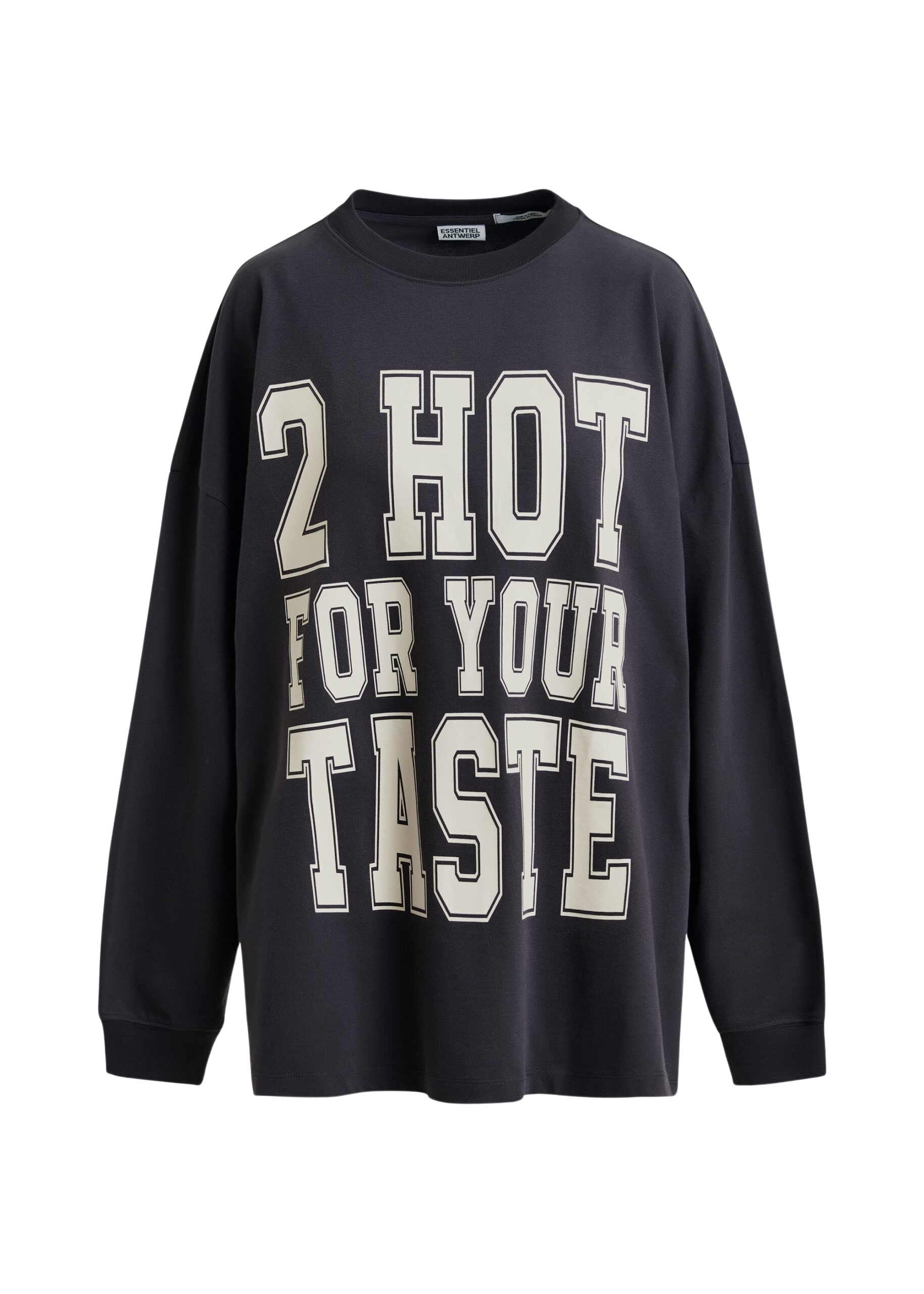 Essentiel Antwerp Dark grey and off-white printed organic cotton long-sleeve T-shirt Top