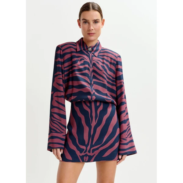 Essentiel Antwerp Dark pink and navy zebra-jacquard mini dress - Essentiel Antwerp Dresses - Colorful Belgian Design - Shop at Luxury Shoes 