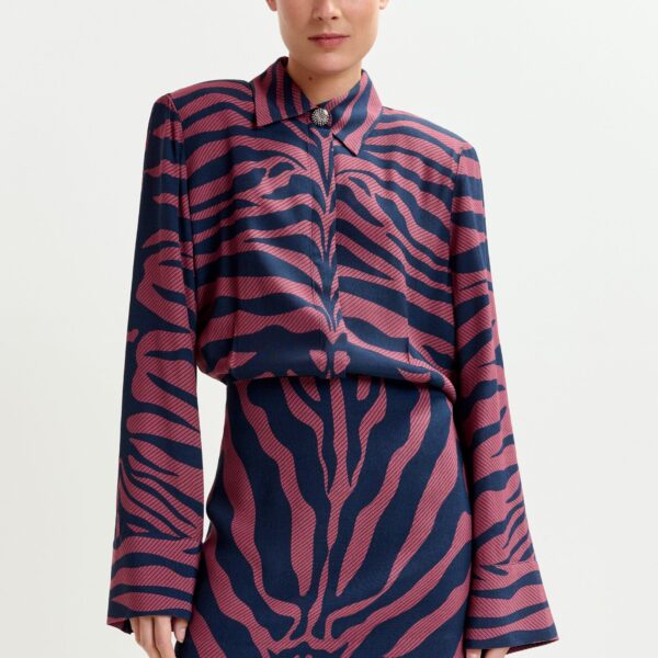 Essentiel Antwerp Dark pink and navy zebra-jacquard mini dress, view 2