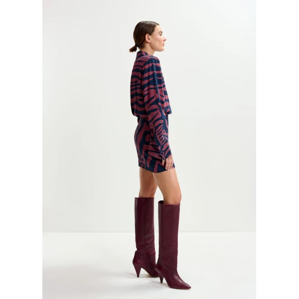 Essentiel Antwerp Dark pink and navy zebra-jacquard mini dress - Essentiel Antwerp Dresses - Colorful Belgian Design - Shop at Luxury Shoes 