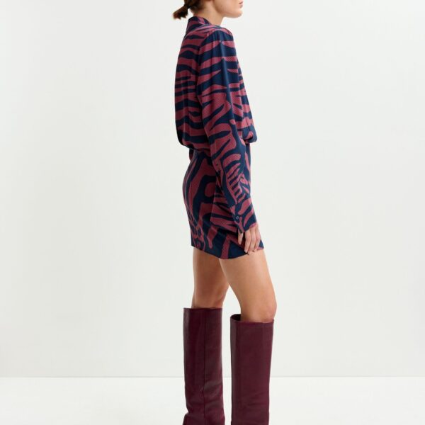 Essentiel Antwerp Dark pink and navy zebra-jacquard mini dress, view 3