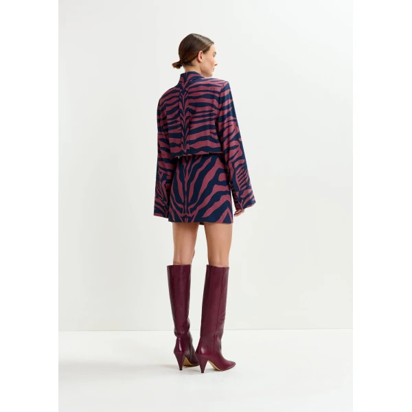 Essentiel Antwerp Dark pink and navy zebra-jacquard mini dress - Essentiel Antwerp Dresses - Colorful Belgian Design - Shop at Luxury Shoes 
