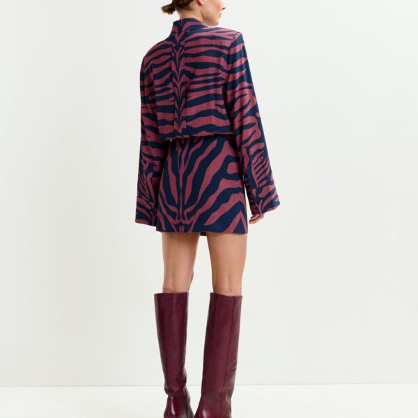 Essentiel Antwerp Dark pink and navy zebra-jacquard mini dress, view 4