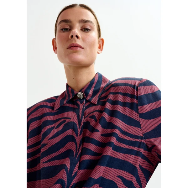 Essentiel Antwerp Dark pink and navy zebra-jacquard mini dress - Essentiel Antwerp Dresses - Colorful Belgian Design - Shop at Luxury Shoes 