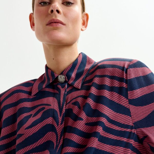 Essentiel Antwerp Dark pink and navy zebra-jacquard mini dress, view 5