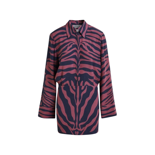 Essentiel Antwerp Dark pink and navy zebra-jacquard mini dress - Essentiel Antwerp Dresses - Colorful Belgian Design - Shop at Luxury Shoes 