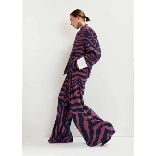 Essentiel Antwerp Dark pink and navy zebra-jacquard shirt with rhinestone-encrushed button - Essentiel Antwerp Shirts - Colorful Belgian Design - Shop at Luxury Shoes 