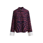 Essentiel Antwerp Dark pink and navy zebra-jacquard shirt with rhinestone-encrushed button - Essentiel Antwerp Shirts - Colorful Belgian Design - Shop at Luxury Shoes 