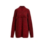 Essentiel Antwerp Dark red and black wool-blend sweater with fringe details - Essentiel Antwerp Knitwear - Colorful Belgian Design - Shop at Luxury Shoes 