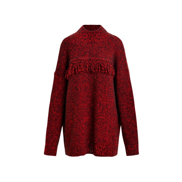 Essentiel Antwerp Dark red and black wool-blend sweater with fringe details - Essentiel Antwerp Knitwear - Colorful Belgian Design - Shop at Luxury Shoes 