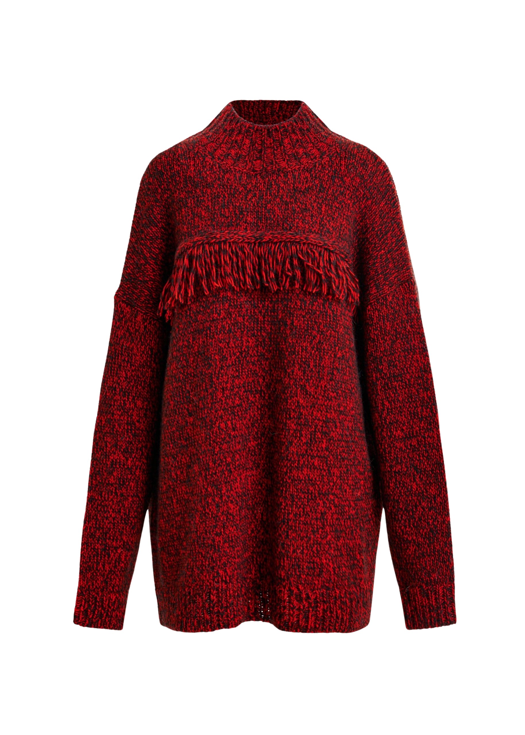 Essentiel Antwerp Dark red and black wool-blend sweater with fringe details