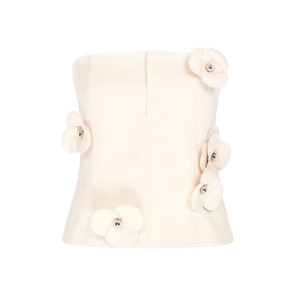 David Koma 3D Flower Denim Corset Top In Ecru