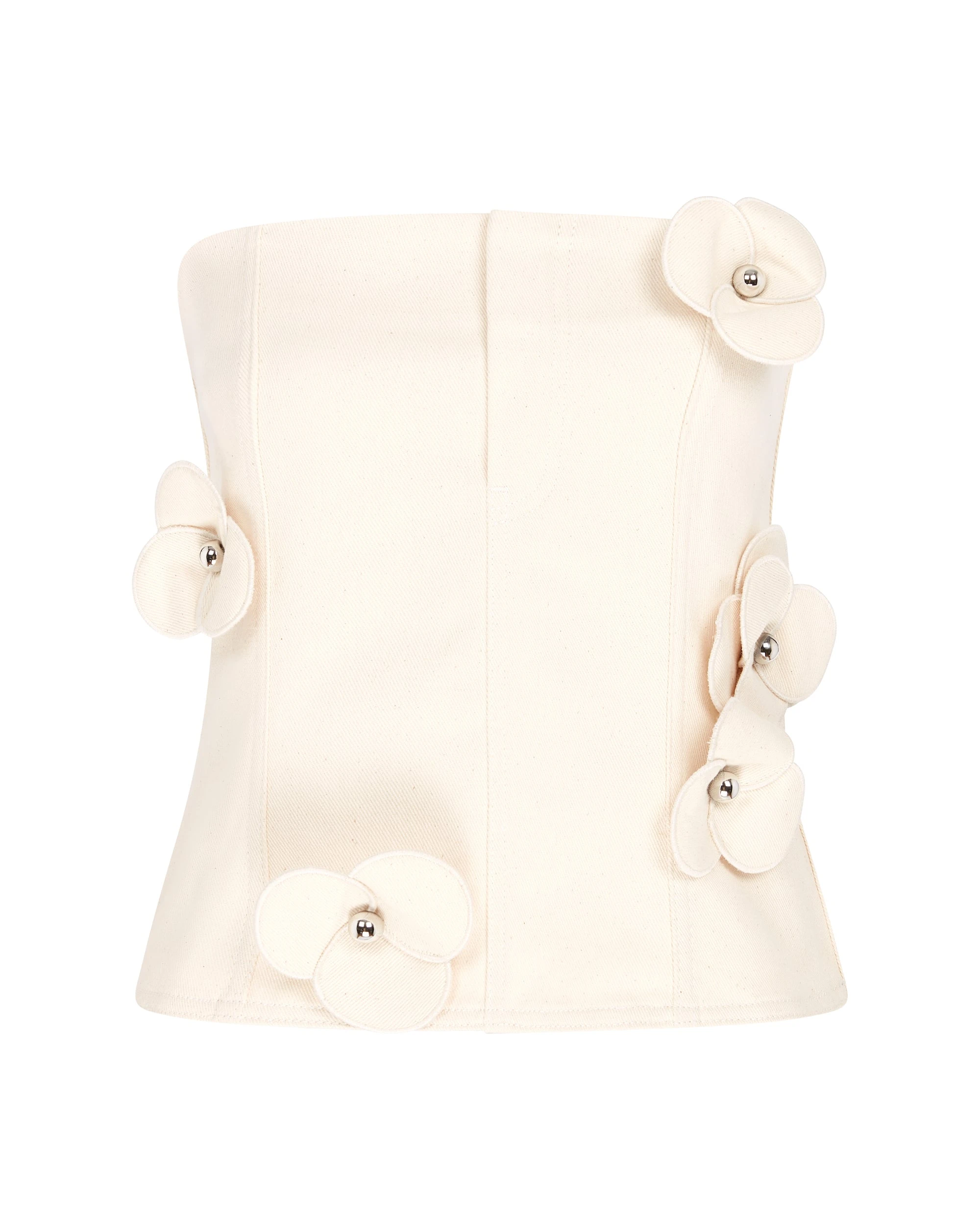 David Koma 3D Flower Denim Corset Top In Ecru David Koma 3D Flower Denim Corset Top In Ecru