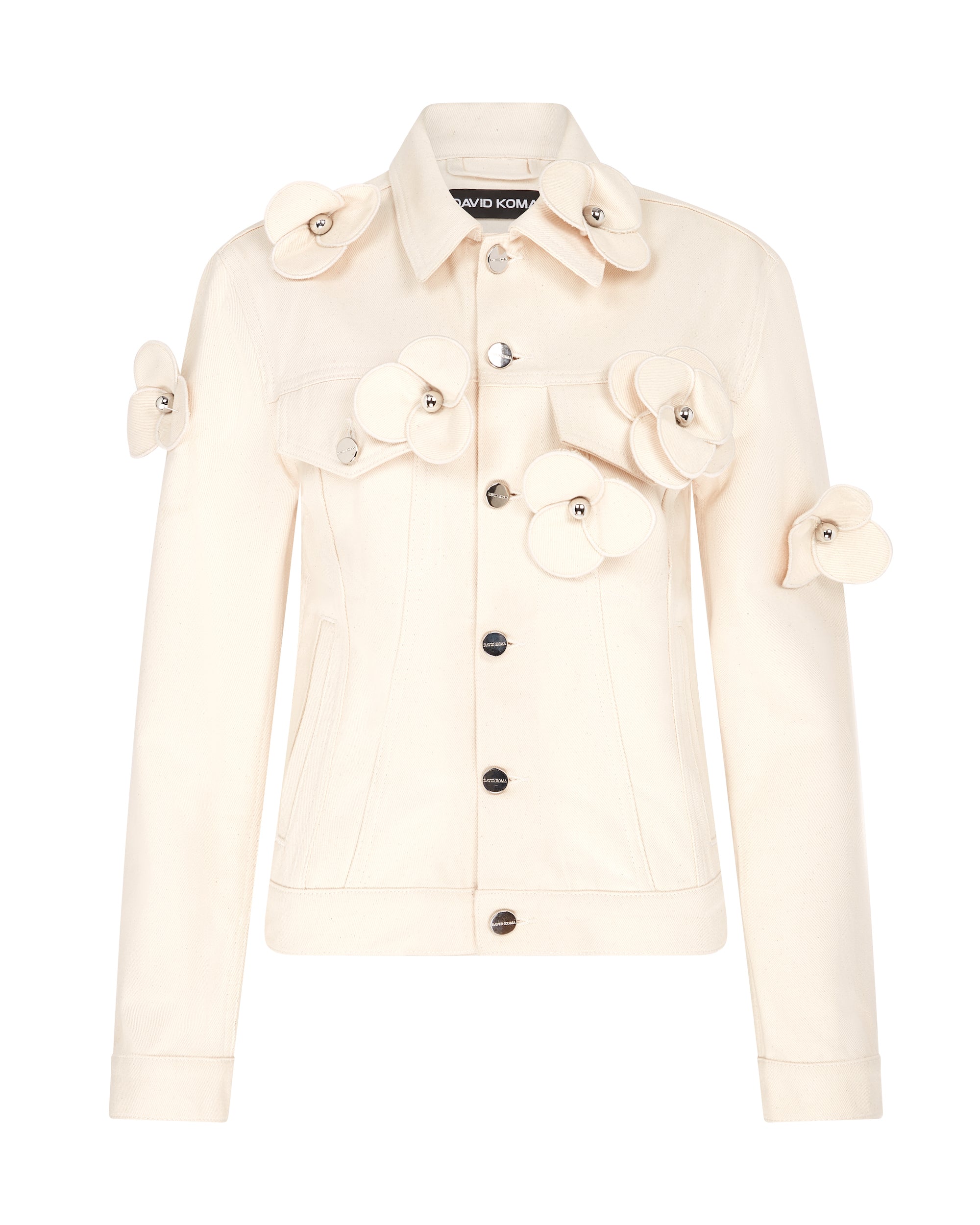 David Koma 3D Flower Denim Jacket In Ecru