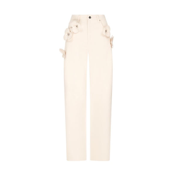 David Koma 3D Flower Jeans In Ecru