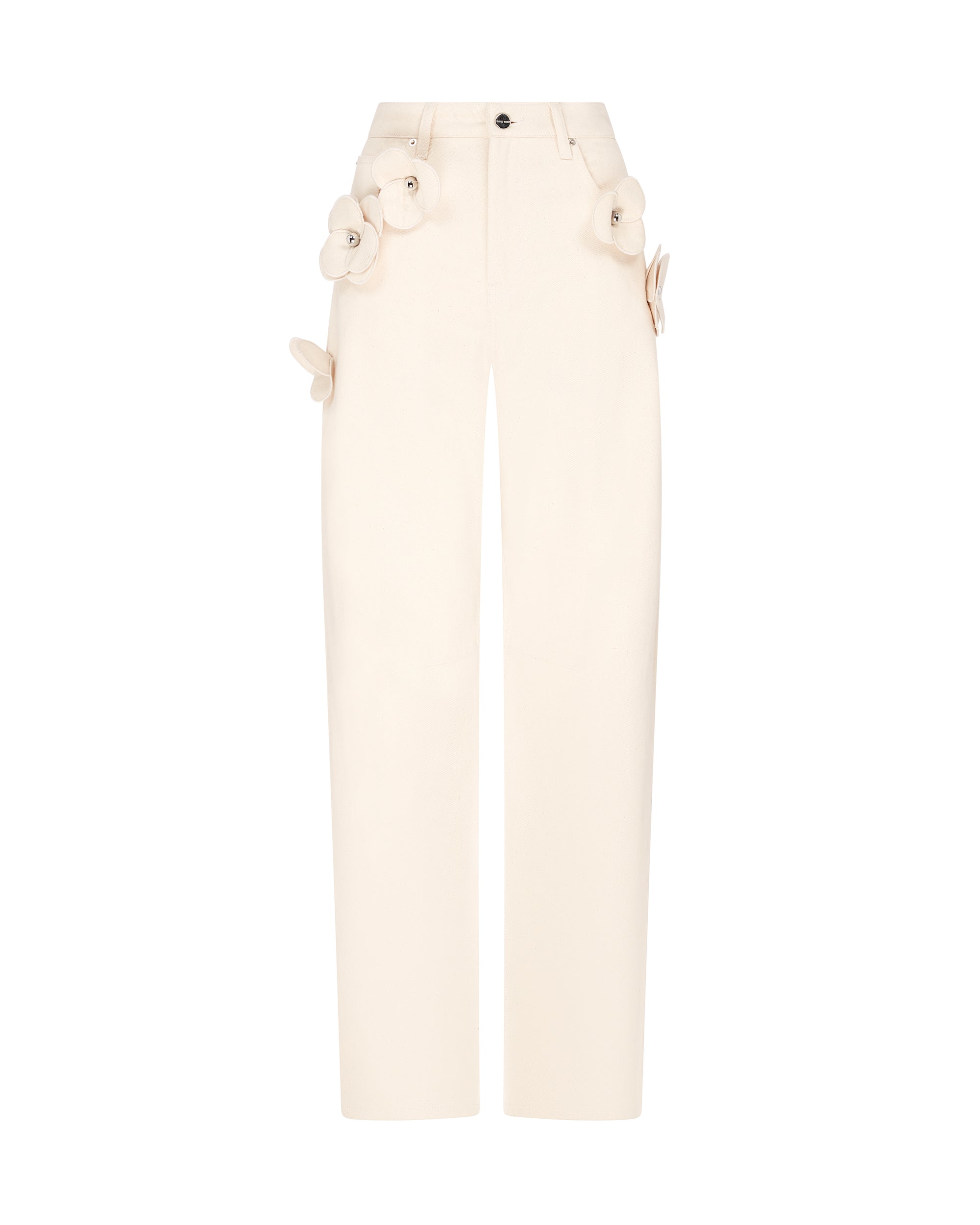 David Koma 3D Flower Jeans In Ecru