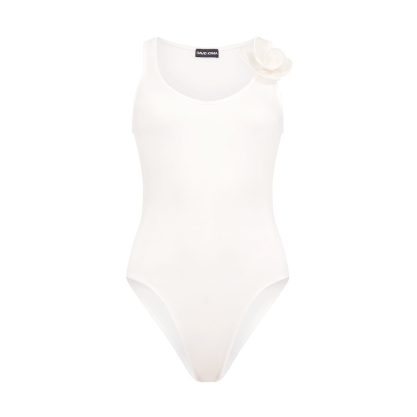 David Koma 3D Lace Flower Jersey Bodysuit In White
