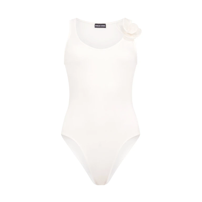 David Koma 3D Lace Flower Jersey Bodysuit In White