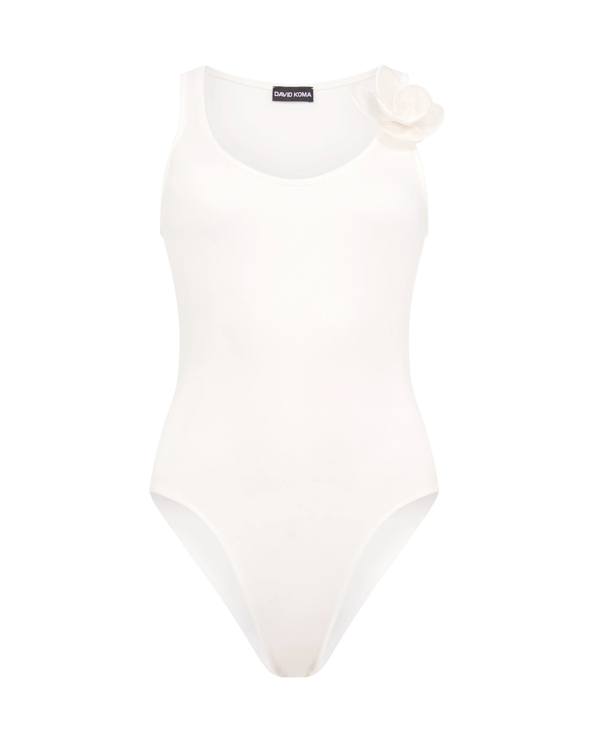 David Koma 3D Lace Flower Jersey Bodysuit In White David Koma 3D Lace Flower Jersey Bodysuit In White