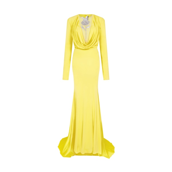 David Koma Crystal Rose Detail Gown In Yellow