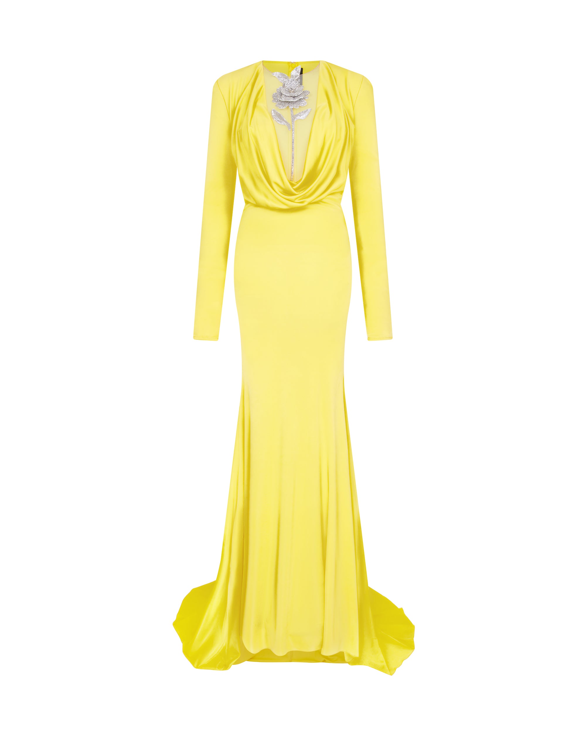 David Koma Crystal Rose Detail Gown In Yellow