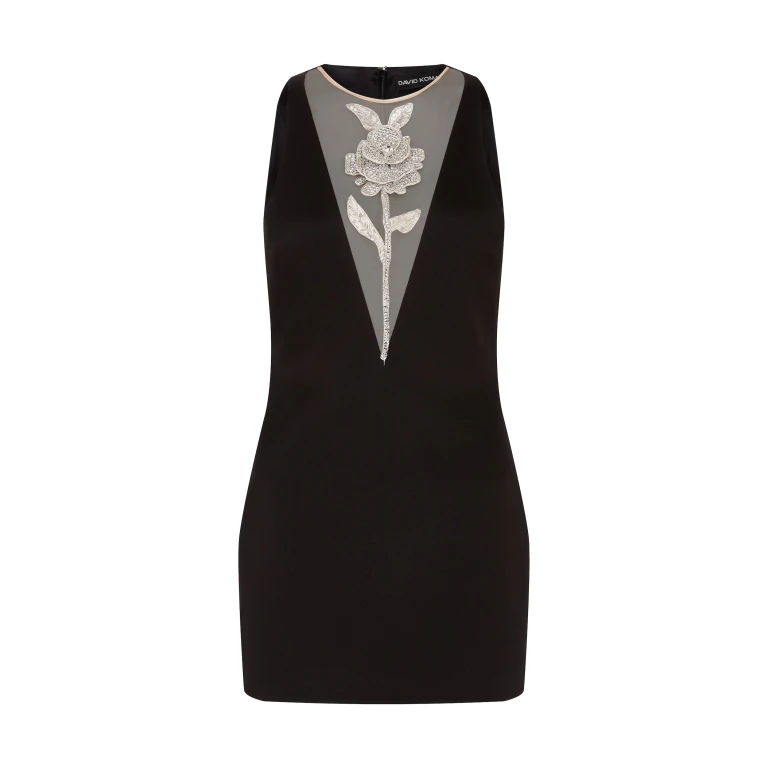 David Koma Crystal Rose Satin Mini Dress