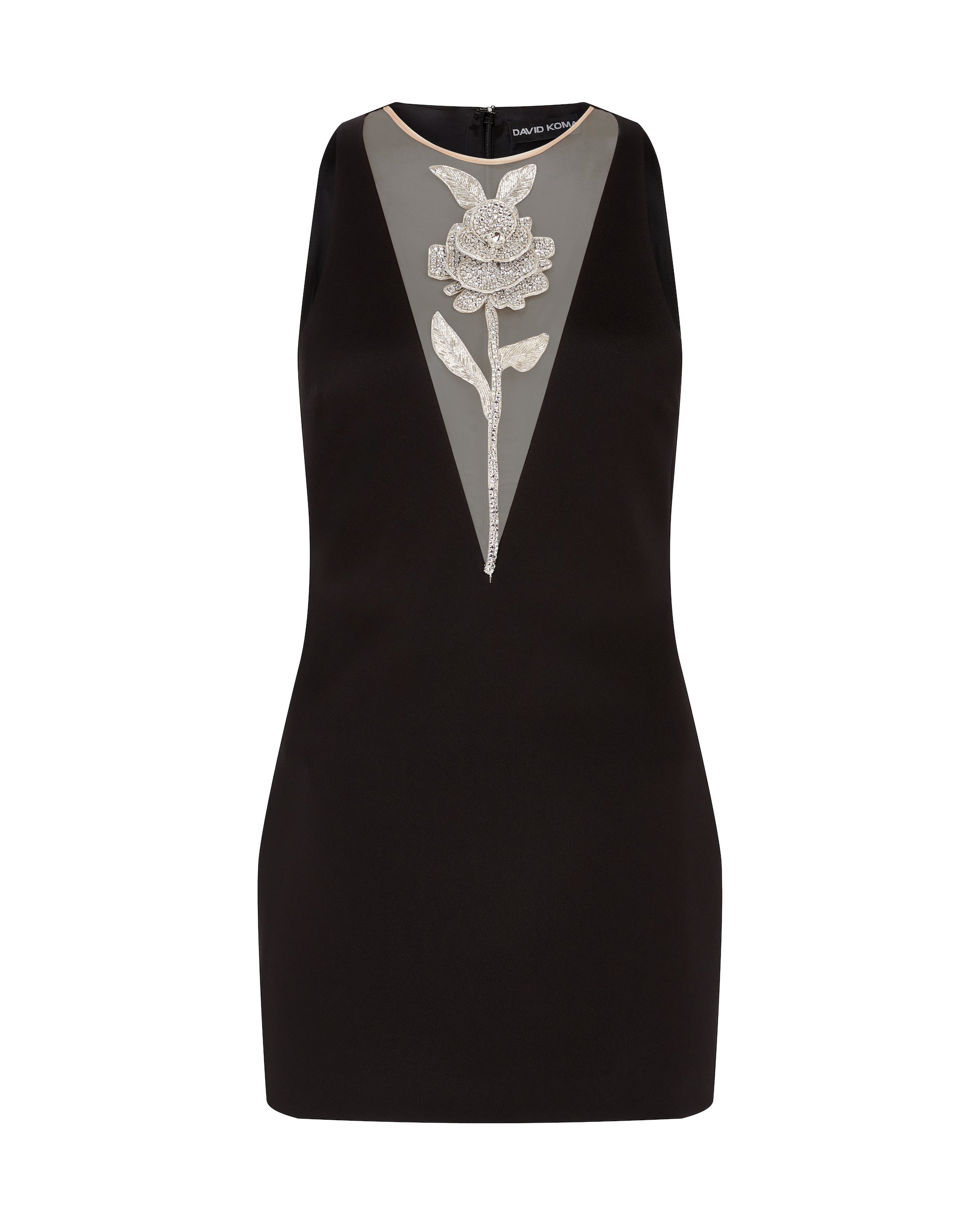 David Koma Crystal Rose Satin Mini Dress