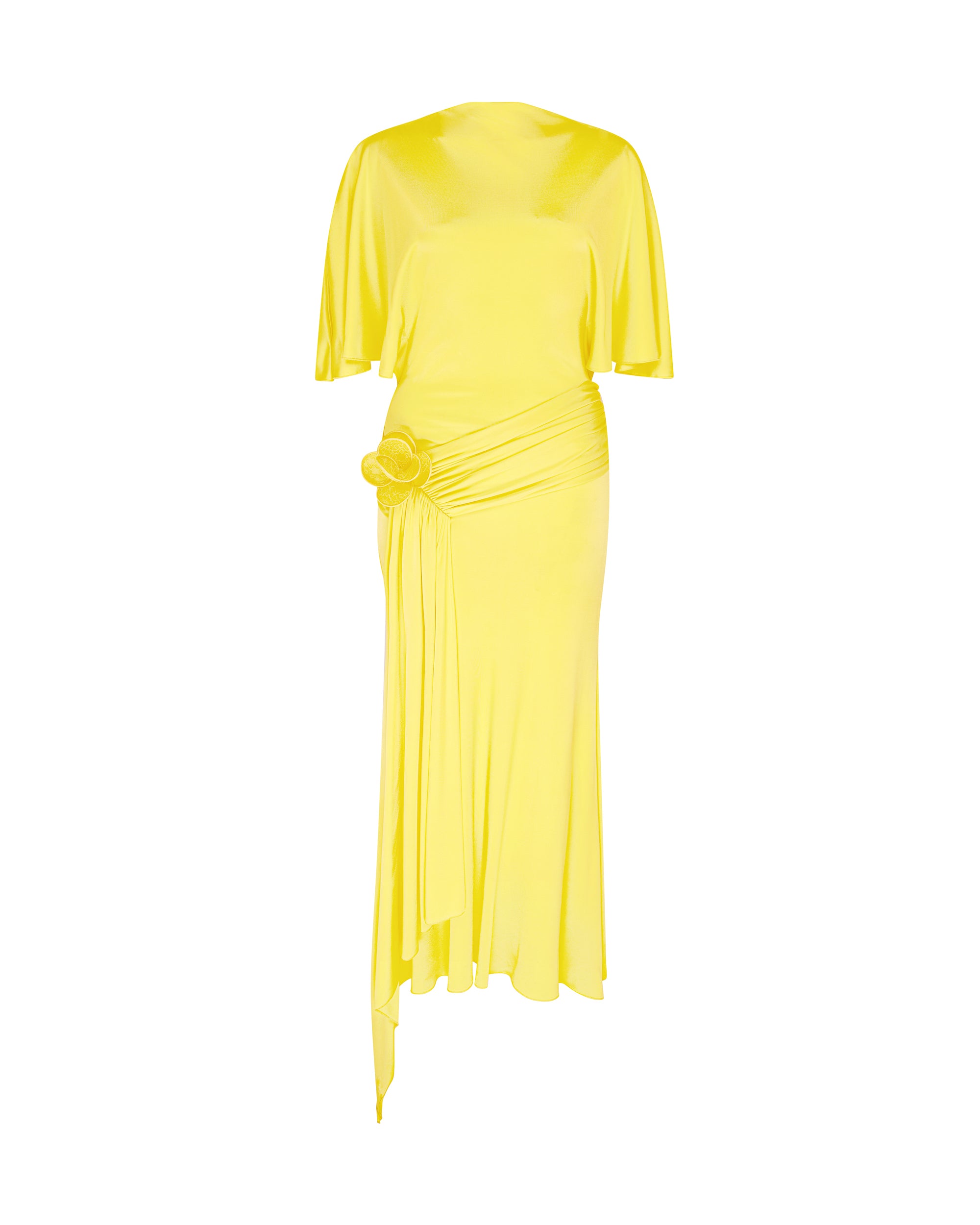 David Koma Draped Sleeve Jersey Midi Dress In Yellow