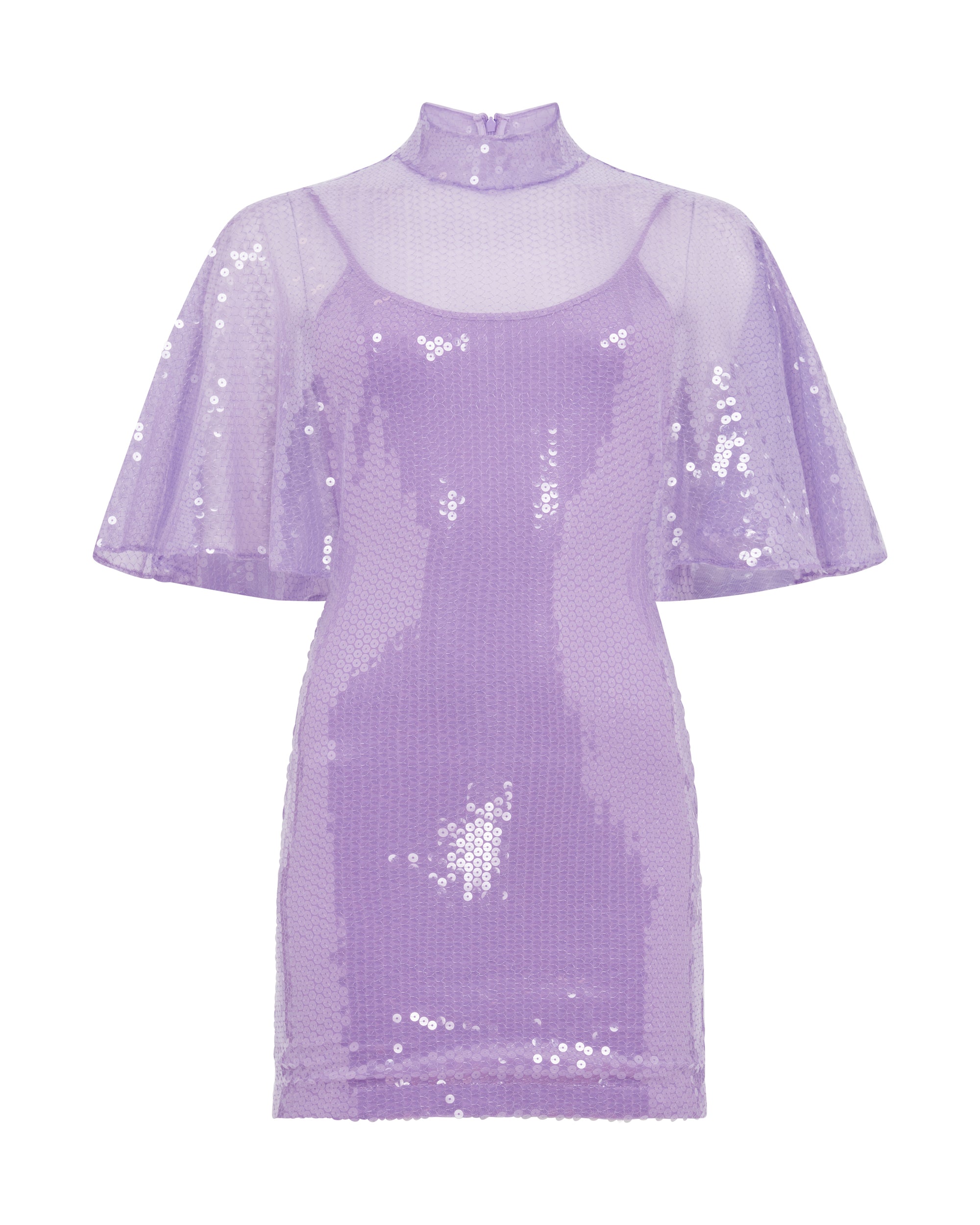David Koma Draped Sleeve Mini Sequin Dress In Lilac