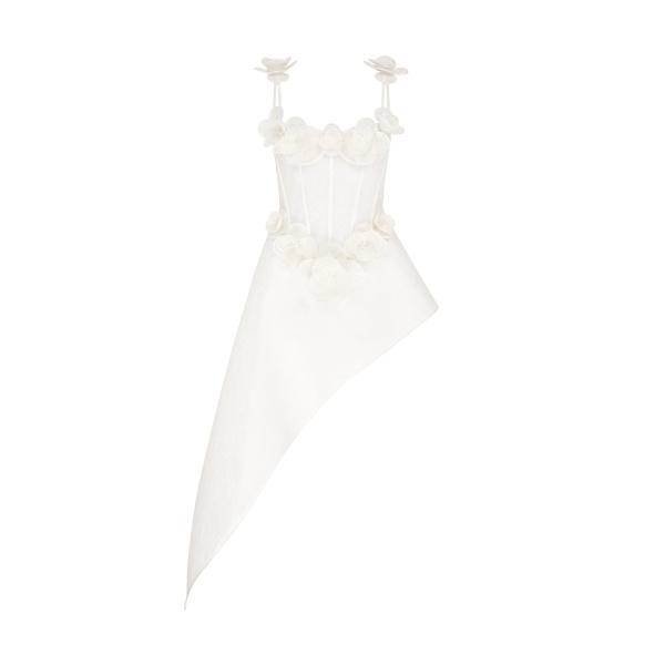 David Koma Lace Flower Corset Asymmetric Midi Dress