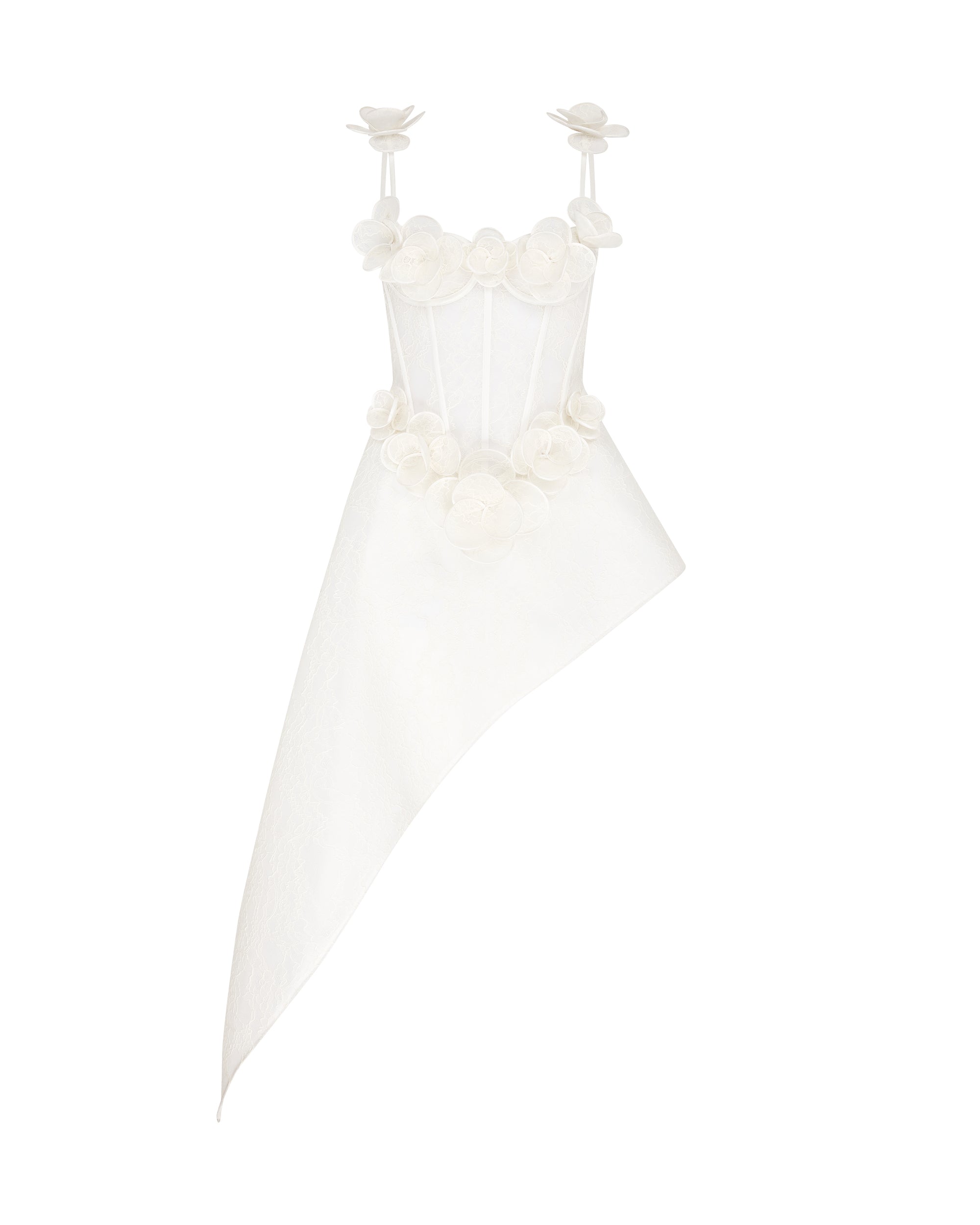 David Koma Lace Flower Corset Asymmetric Midi Dress