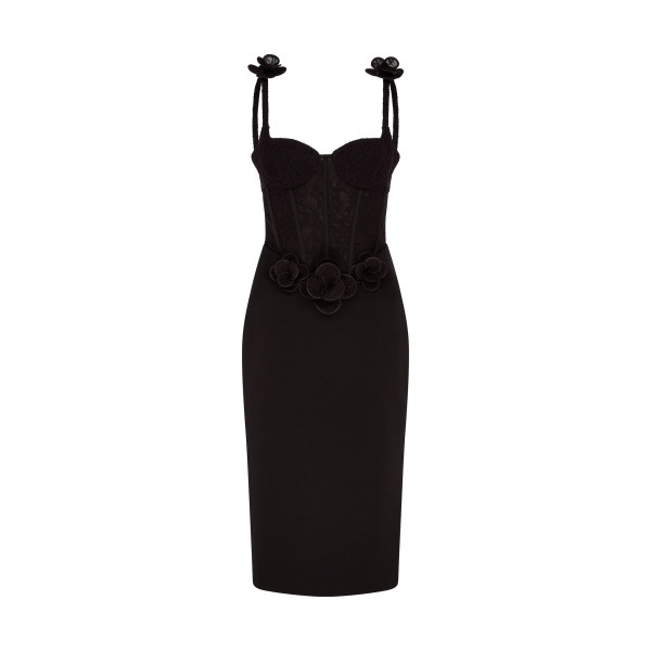 David Koma Lace Flower Corset Satin Midi Dress