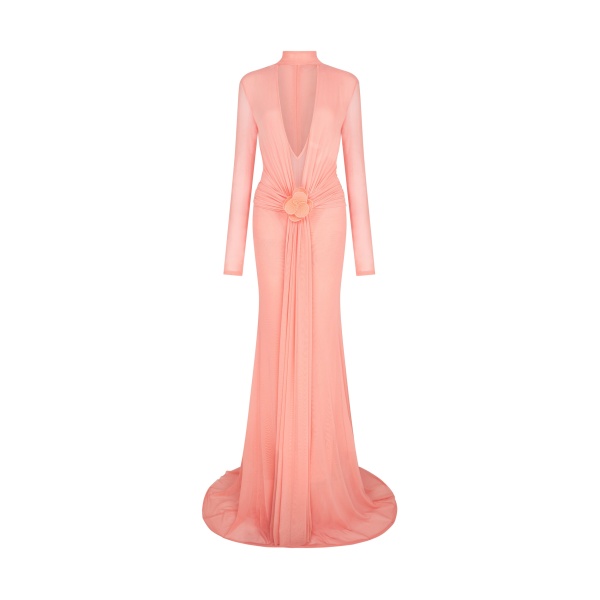 David Koma Lace Flower Plunge Gown In Peach