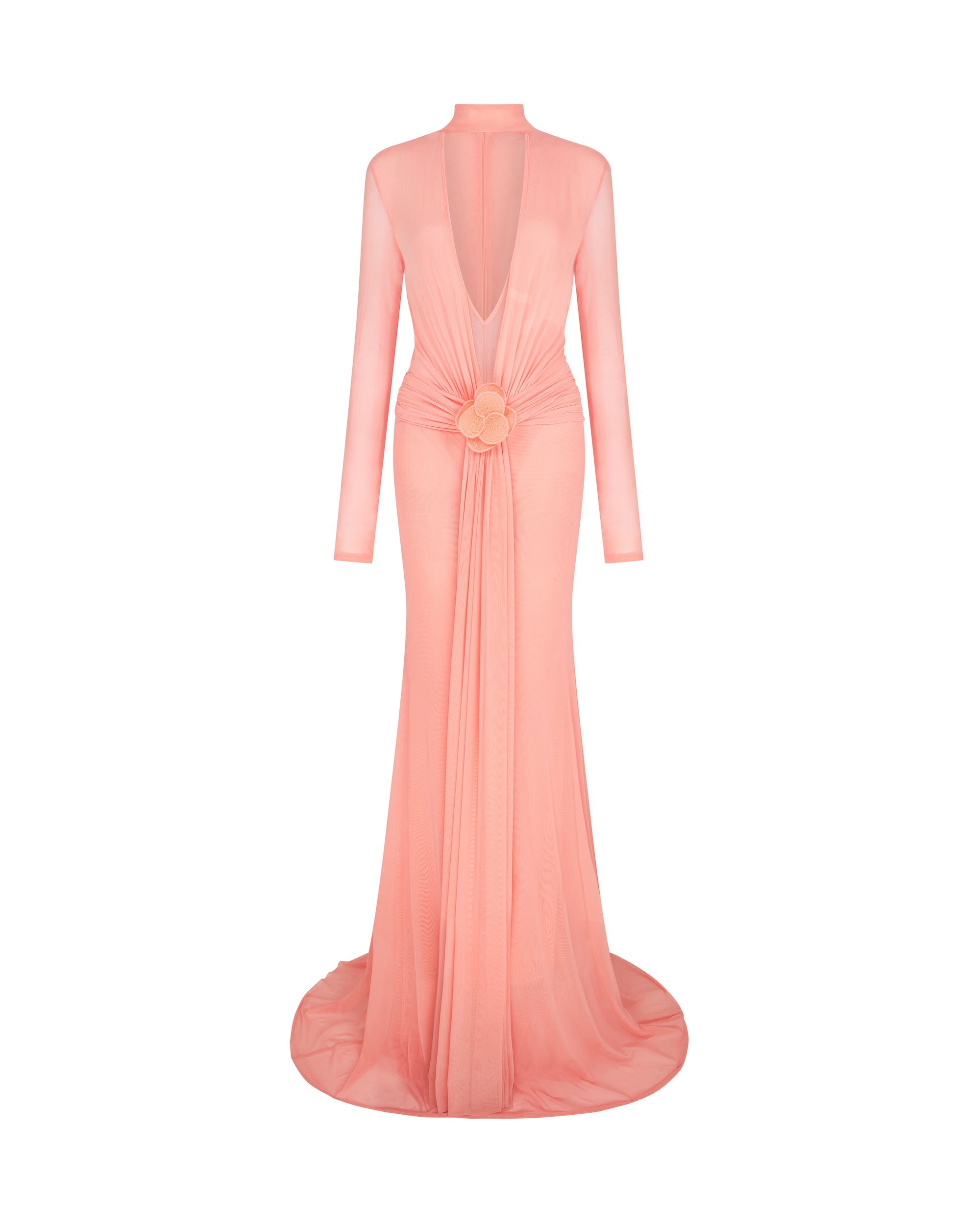 David Koma Lace Flower Plunge Gown In Peach
